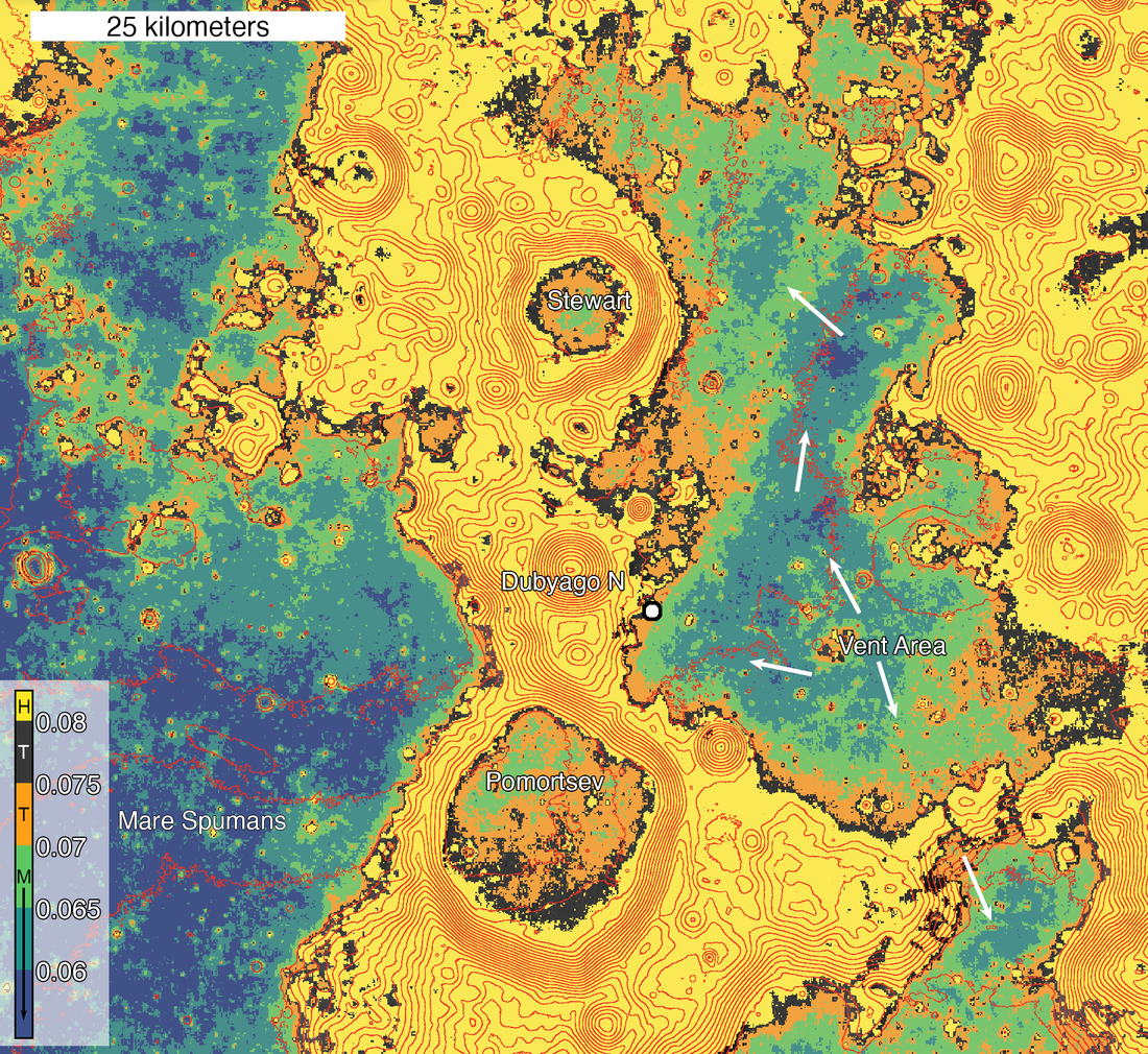 Color coded reflectance map of broad area centered on McGetchin crater